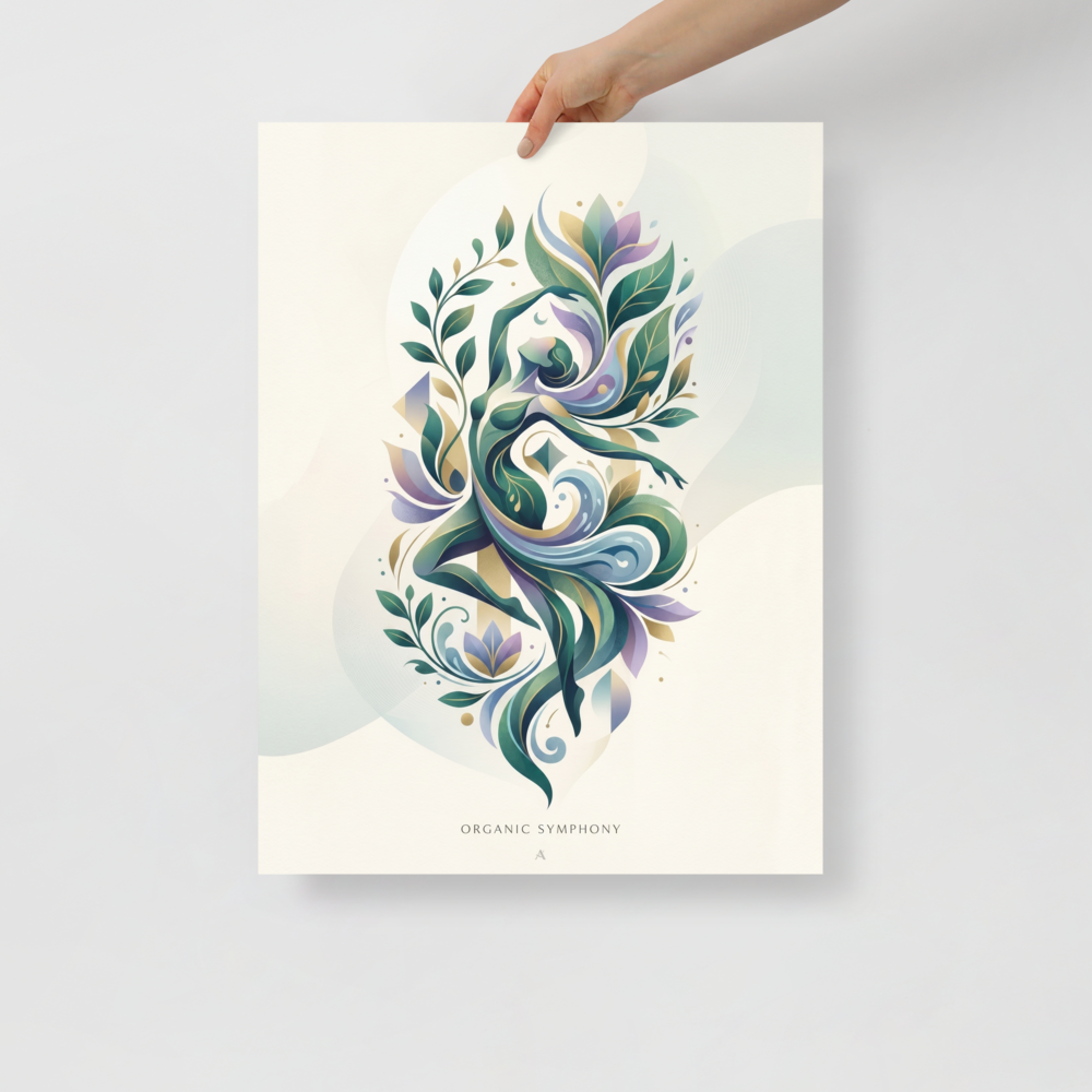 'Organic Symphony' — a Art Nouveau print. A beautiful flowing illustration of a woman intertwined with nature, an elegant addition to a Bedroom or Studio.