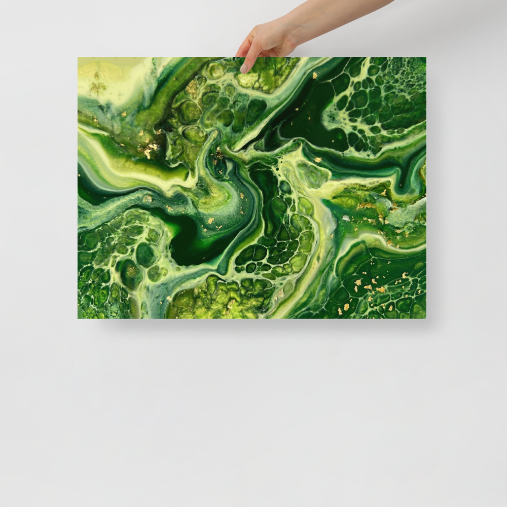 'Emerald Flow' — a Abstract art print. A vibrant green and gold fluid abstract artwork perfect for a Living Room.