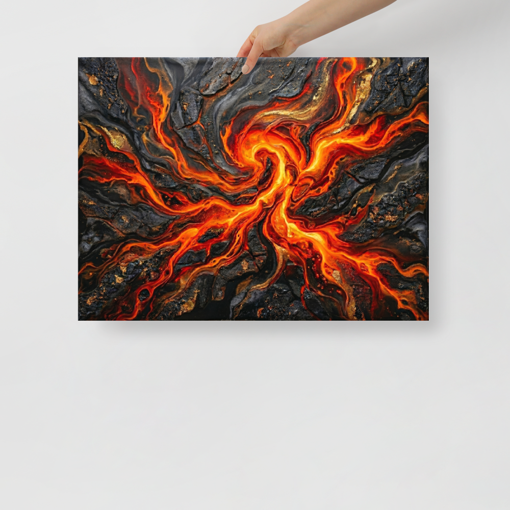 'Molten Core' — a Abstract art print. A striking abstract artwork resembling molten lava and dark stone, perfect for a Game Room.