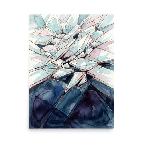 'Baltic Sea Ice Breaking' — a Abstract expressionism print. Abstract watercolor of violently shattered ice and jagged crystal shards, well-suited for a modern Office or Living Room.