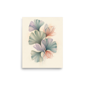 'Ethereal Ginkgo Whispers' — a Abstract art print. An elegant, translucent Airbrush illustration of ginkgo leaves overlapping in soft pastel colors, perfect for a peaceful Bedroom.