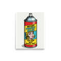 'Canned Perfection' — a Pop art print. A vintage spray can labeled 'Instant Perfect Image' featuring a crying comic woman, adding ironic charm to an Office or Bedroom.