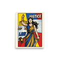 'Pop Art Justice' — a Pop art print. A bold, pop art illustration of Lady Justice holding scales and a sword, an excellent addition to an office.