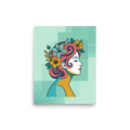 'Tropical Flow' — a Pop art print. A stylized pop art profile of a woman with flowing hair and tropical flowers, adding a dreamy touch to a bedroom.