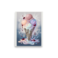 'Melting Pastels' — a Pop art print. A colorful, melting ice cream cone with dripping scoops of pink, blue, and purple, making this a fun addition to a kitchen or dining room.
