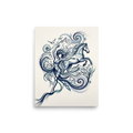 'Wind and Spirit' — a Arabesque,Figurative art print. Flowing airbrushed lines depict a woman dancing alongside a galloping horse, surrounded by mountains and waves, perfect for adding a mystical touch to a bedroom.