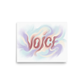 'Echoes of Voice' — a Pop art,Abstract art print. The word "VOICE" written in soft, wavy pastel lettering surrounded by dreamy smoke-like swirls, perfect for an inspiring home office or studio.
