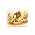 'Golden Gridiron' — a Figurative art print. An intense portrait of a football player running through golden dust, adding competitive energy to a Man Cave.