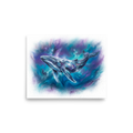 'Cosmic Voyager' — a Fantastic realism print. A magnificent whale swimming through a colorful, starry nebula, bringing deep space mystery to a Bedroom.