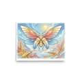 'Celestial Metamorphosis' — a Surrealism print. A stylized, glowing butterfly floating over a surreal pastel landscape, adding a dreamy touch to a bedroom.