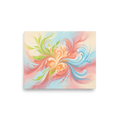 'Whispering Zephyr' — a Abstract art print. An abstract airbrush painting of flowing pastel curves in orange, green, and blue, bringing gentle energy to a sunroom.