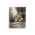 'En Pointe' — a Realism print. A monochromatic watercolor painting of ballet dancers performing gracefully, an elegant piece for a Bedroom or Studio.