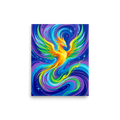 'Neon Phoenix' — a Psychedelic art print. A vibrant neon airbrush painting of a glowing phoenix in a cosmic sky, perfect for an exciting game room.