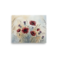 'Wildflower Medley' — a Realism print. Delicate watercolor painting of red poppies and purple thistles against a soft background, perfect for a serene bedroom.