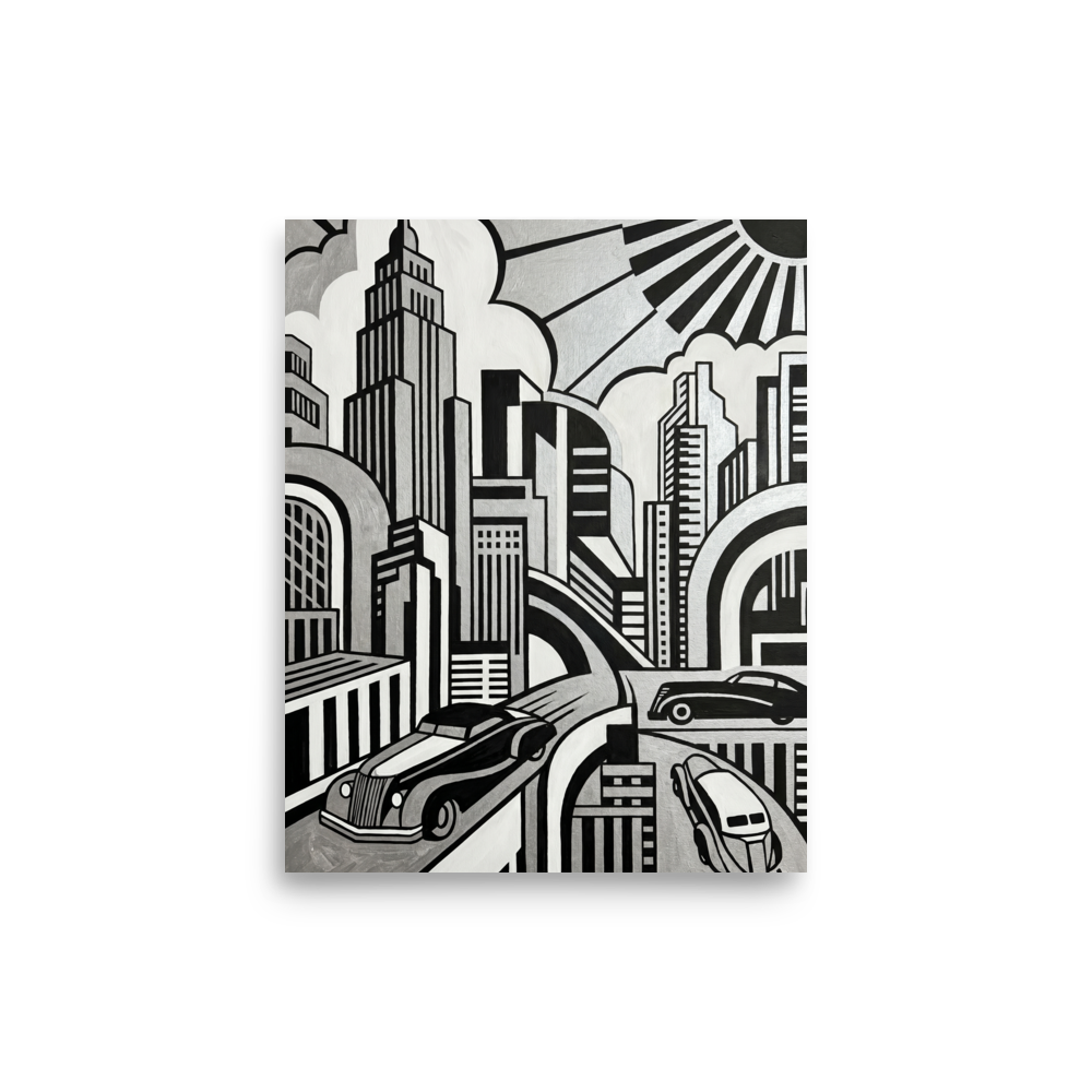 'L'Âge D'Or' — a Art Deco print. An Art Deco poster reading L'Âge D'Or, featuring a geometric skyscraper and a sunburst.