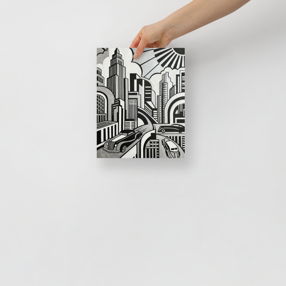 'L'Âge D'Or' — a Art Deco print. An Art Deco poster reading L'Âge D'Or, featuring a geometric skyscraper and a sunburst.