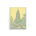 'The Emerald Spire' — a Art Deco print. A stylized, geometric tower surrounded by floral motifs in soft pastel shades, a striking piece for a bedroom or sunroom.