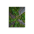 'Moss and Slate' — a Environmental art,Assemblage print. A textured wall art piece featuring green moss, dark slate stones, and copper veins, ideal for an Office.