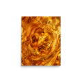 'Amber Depths' — a Abstract art print. A swirling, golden amber abstract piece resembling liquid honey with bubbles, ideal for a cozy Bedroom or Den.