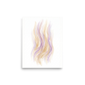'Pastel Whispers' — a Abstract art,Lyrical abstraction print. An abstract watercolor painting featuring soft, flowing vertical ribbons of peach and lavender, perfect for a Bedroom.
