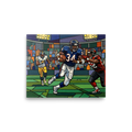 'The Breakaway Run' — a Cloisonnism print. A dynamic Cloisonnism painting of a football player breaking a tackle under stadium lights, ideal for an energetic game room.