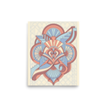 'Deco Architect's Emblem' — a Art Deco print. An intricate Art Deco emblem featuring overlapping geometric shapes, stairs, and fan motifs in peach and light blue, ideal for a refined office.