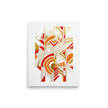 'Radiant Deco Abstract' — a Art Deco print. A vibrant abstract Art Deco composition featuring bold geometric shapes and fan motifs in red, orange, and gold against a white background.