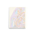 'Deco Pastel Architecture' — a Art Deco print. An intricate, asymmetrical Art Deco illustration with overlapping stepped arches and sunbursts in pastel lavender, peach, and light blue.