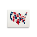 'The Patchwork States' — a Abstract art,Pop art print. An abstract, textured painting of the United States map in red, white, and blue, perfect for an office.
