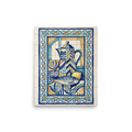 'The Fisherman's Still Life' — a Cubism print. A geometric blue and yellow azulejo tile artwork featuring a fish, pitcher, and lemon, ideal for a traditional Kitchen.