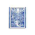 'The Market Square' — a Realism print. A traditional blue and white azulejo tile artwork showing a bustling street market, perfect for a lively Kitchen.