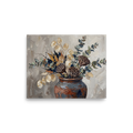 'Earthy Blooms in Clay' — a Expressionism print. An impasto painting of dried botanicals in a brown clay vase, perfect for adding earthy texture to a Living Room.