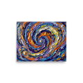 'Cosmic Swirl' — a Abstract expressionism print. A textured and swirling galaxy of blues, purples, and golds, creating an awe-inspiring focal point for a living room.