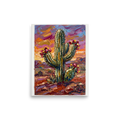 'Desert Bloom' — a Expressionism print. A textured painting of a blooming saguaro cactus against a colorful desert sky, bringing warmth to a sunroom.