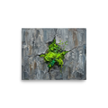 'Life Finds a Way' — a Realism print. An impasto painting of bright green leaves growing from cracked gray rock, perfect for bringing life to a Bathroom.