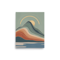 'Boho Horizon' — a Geometric abstract art,Modernism print. An abstract mid-century landscape with sweeping mountain curves and a setting sun, an elegant piece for a Living Room.