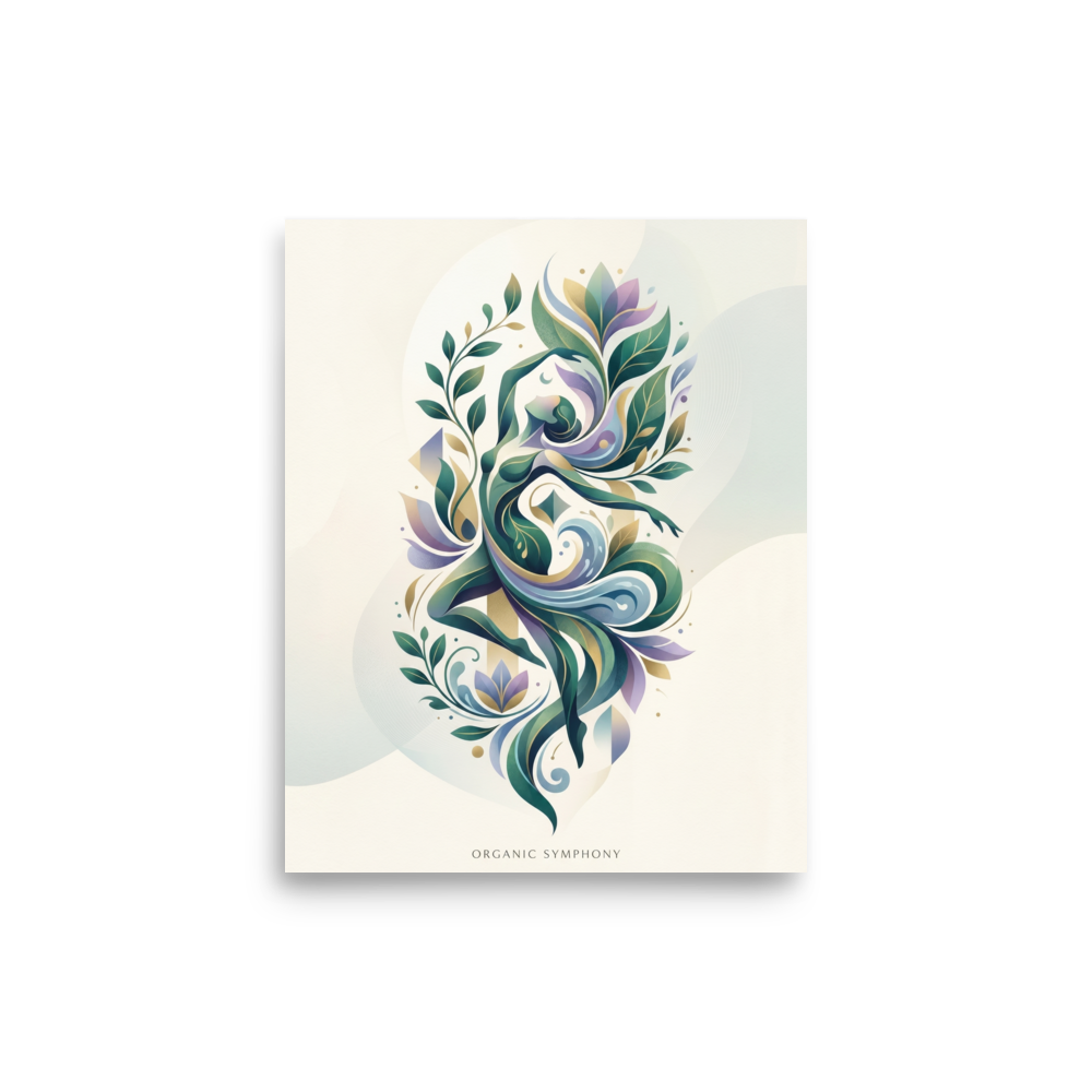 'Organic Symphony' — a Art Nouveau print. A beautiful flowing illustration of a woman intertwined with nature, an elegant addition to a Bedroom or Studio.