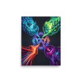 'Infinite Realms of Play' — a Digital art,Surrealism print. A glowing game controller with an infinity symbol connects to four unique worlds: ruins, sci-fi city, fiery canyon, and crystal galaxy, perfect for a lively Game Room.