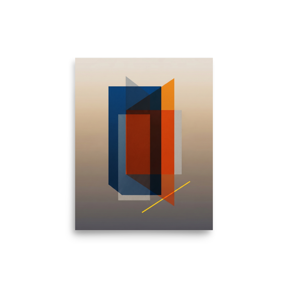 'Translucent Intersections' — a Minimalism,Geometric abstract art print. A minimalist abstract composition of overlapping translucent rectangles, bringing a contemporary edge to an Office or Hallway.