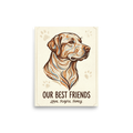 'Loyal Companion' — a Digital art,Modernism print. A stylized portrait of a dog created with flowing lines and warm colors alongside the text 'Our Best Friends', a great addition to a Living Room.