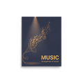 'Golden Melody' — a Art Deco print. A golden line art illustration of a gramophone emitting musical notes, a nostalgic and elegant piece for a Home Theater or Living Room.