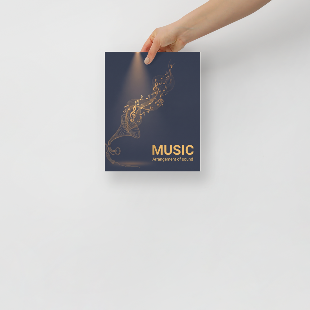 'Golden Melody' — a Art Deco print. A golden line art illustration of a gramophone emitting musical notes, a nostalgic and elegant piece for a Home Theater or Living Room.