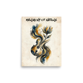 'Harmony of Nature' — a Fine Art print. A watercolor painting of a guitar blending into organic floral shapes in navy and gold colors with the text 'Harmony of Nature', perfect for a Living Room.