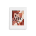 'Painted Affection' — a Abstract art,Minimalism print. A minimalist typography art print with the word Love written over abstract watercolor shapes in warm tones, perfect for a cozy bedroom.