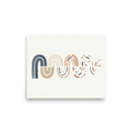 'Unraveling Waves' — a Minimalism,Abstract art print. A minimalist abstract painting featuring a wavy line of nested arches in blue and peach that break apart into dots and dashes, perfect for a modern Nursery or Bedroom.