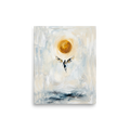 'Icarus Ascending' — a Expressionism,Symbolism print. An expressive painting of a winged figure flying upward toward a bright golden sun over dark, stormy waters, perfect for an Office or Living Room.