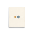 'Celestial Alignment' — a Minimalism print. A minimalist painting of a horizontal line of geometric circles in orange, gold, and blue on a cream background, perfect for a modern Office or Bedroom.