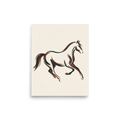 'Fluid Motion' — a Minimalism print. An elegant minimalist line drawing of a running horse in black and brown ink, perfect for a modern living room.