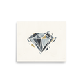 'Shattered Elegance' — a Geometric abstract art print. A geometric minimalist painting of a diamond with grey and gold facets on an off-white background, perfect for a chic office.