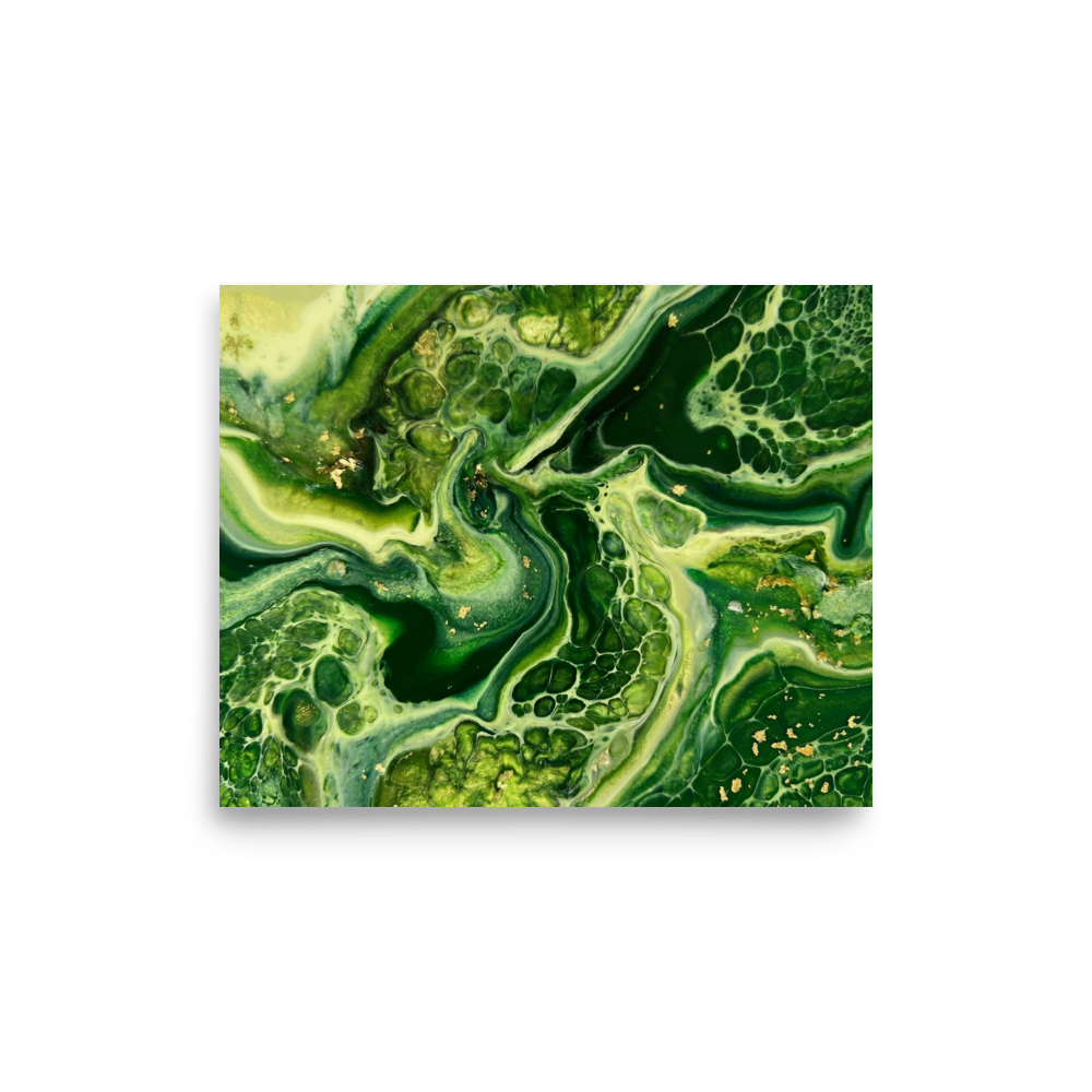 'Emerald Flow' — a Abstract art print. A vibrant green and gold fluid abstract artwork perfect for a Living Room.